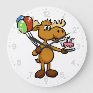 Moose med ballong och kaka  Välj tillbaka färg Stor Klocka