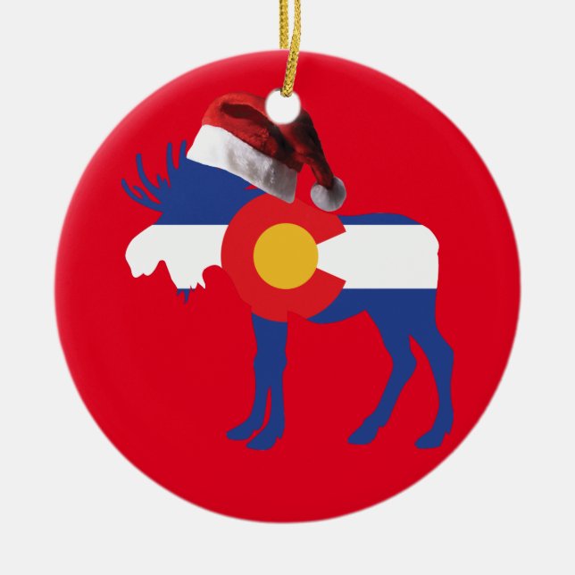 Moose med Jultomten Hat Julgransprydnad Keramik (Framsidan)