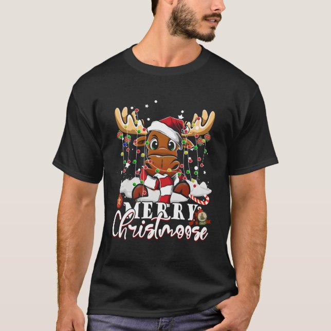 Moose Merry Christmoose Moose Träd Light Ugly T Shirt (Framsida)