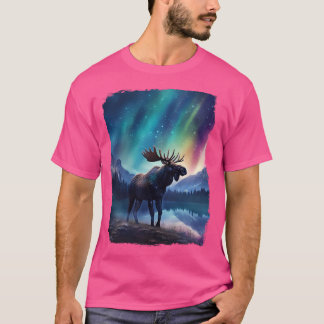 Moose Northern Light Aurora Borealis Scenery Mount T Shirt