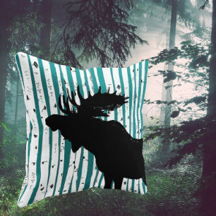 Moose och Birch Träd Pillow Kudde