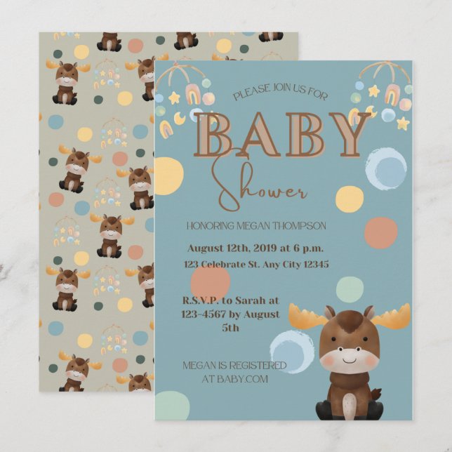 Moose- och Mobile Baby duschinbjudningar Inbjudningar (Fram/baksida)