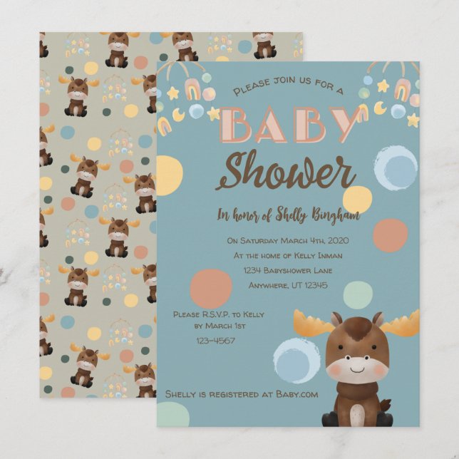 Moose- och Mobile Baby duschinbjudningar Inbjudningar (Fram/baksida)