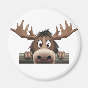 Moose Peeking Cute Adsible Funny Animal Tecknad Magnet