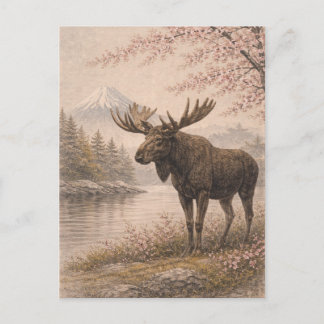 Moose Postcard, Canadian Wildlife Art Card, Forest Vykort