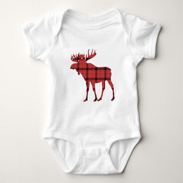 Moose Red Play Tartan Mönster jul Helgdag T-shirt (Framsida)