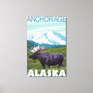 Moose Scene - Anchorage, Alaska Canvastryck