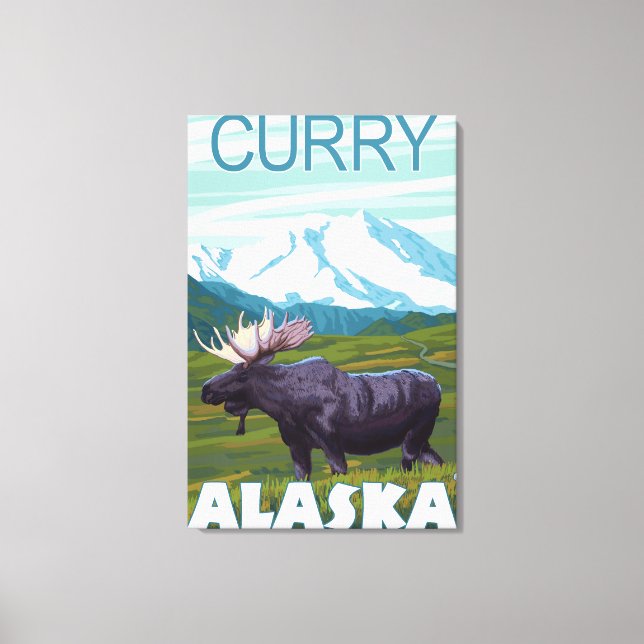 Moose Scene - Curry, Alaska Canvastryck (Framsida)