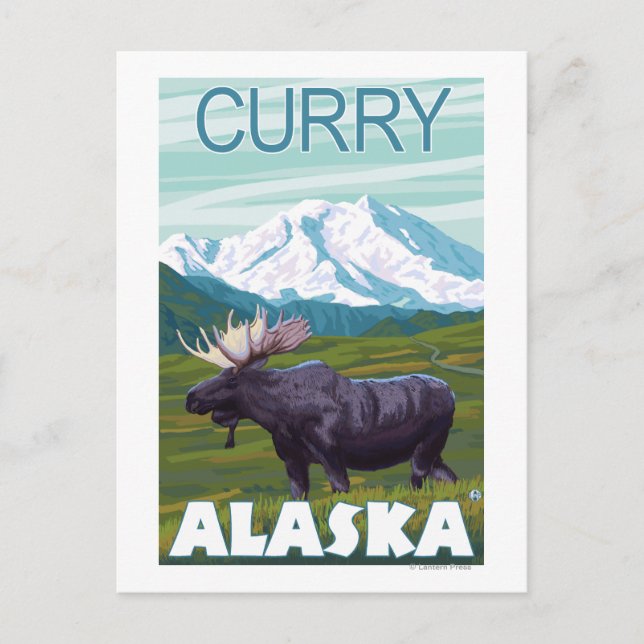 Moose Scene - Curry, Alaska Vykort (Framsida)