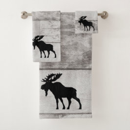 Moose Silhouette Grått Wood Mönster Bath Towset Se
