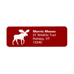 Moose Silhouette Red and White Returadress Etikett