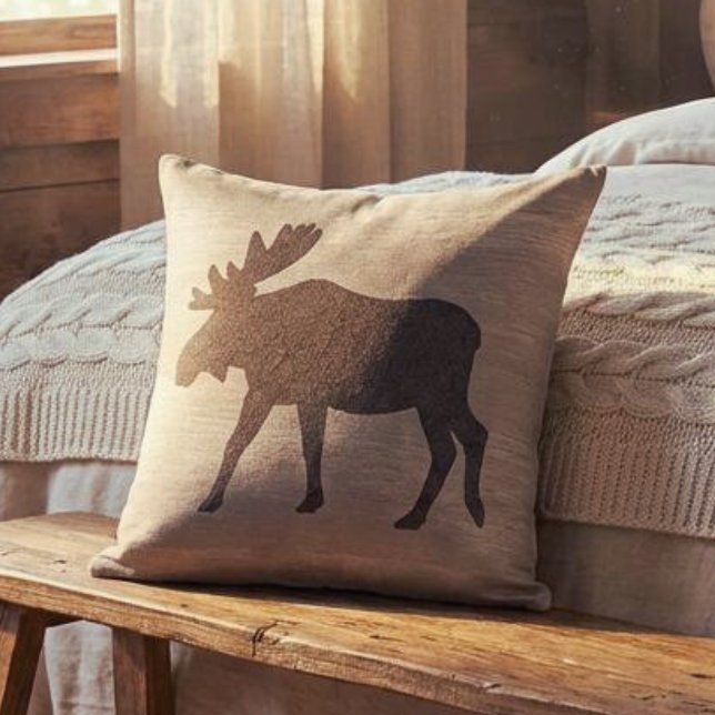 Moose Silhouette Reversible Throw Pillow Kudde (reversible moose silhouette throw pillow for mountain cabin
)