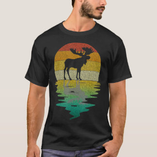 Moose Silhouette Sunset Retro Vintage 70s Natur L T Shirt