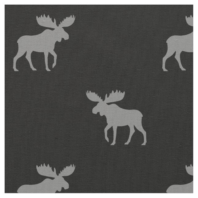 Moose Silhouettes Grått och Black Patterned Tyg (Närbild)