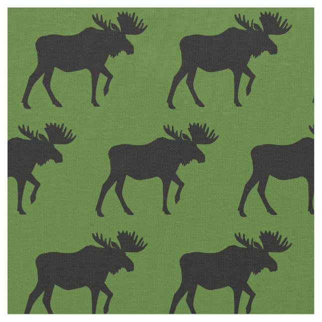 Moose Silhouettes Grönt Tyg (Närbild)