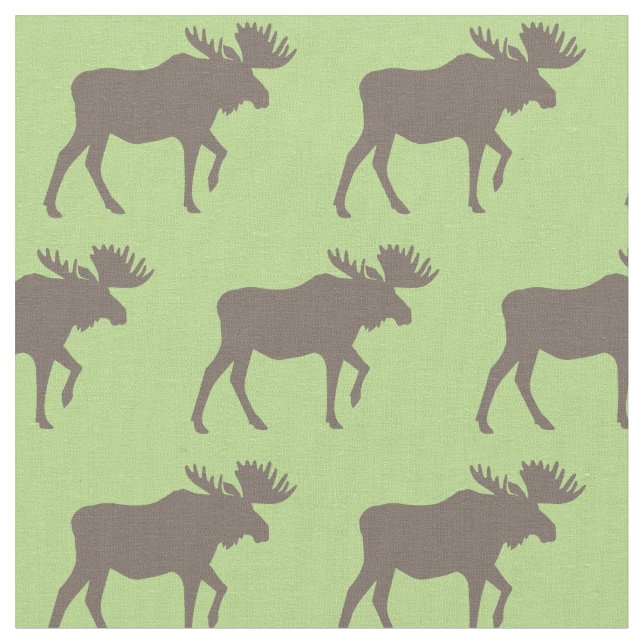 Moose Silhouettes Tan Grönt Tyg (Närbild)