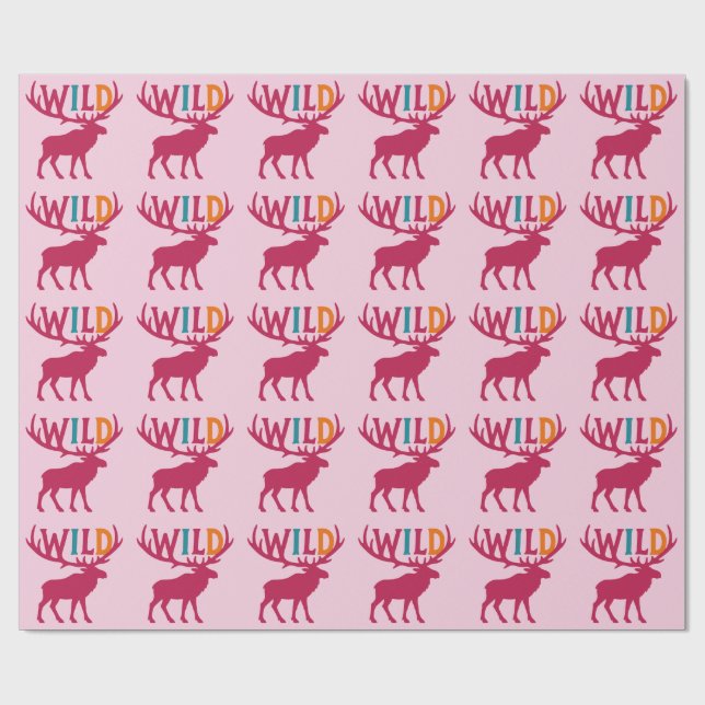 Moose silhuette art with vild antler typography presentpapper (Platt)