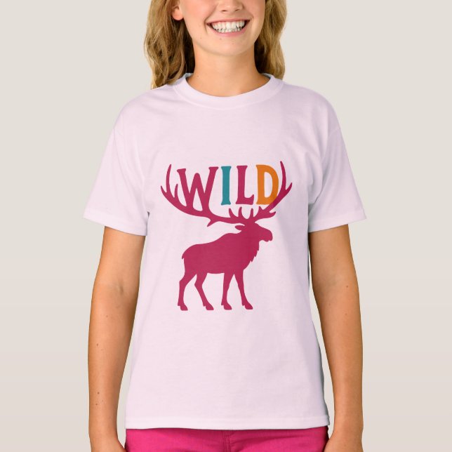 Moose silhuette art with vild antler typography t shirt (Framsida)