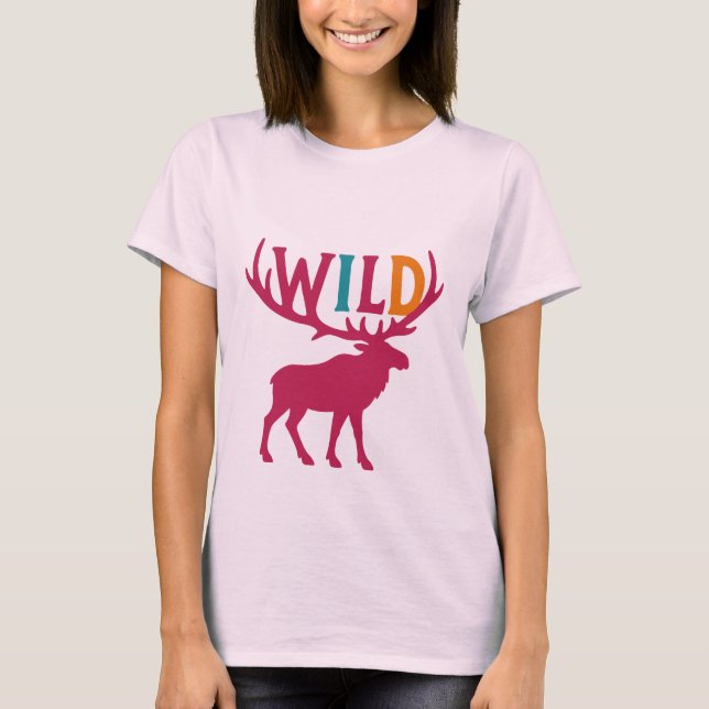 Moose silhuette art with vild antler typography t shirt (Framsida)