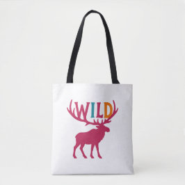 Moose silhuette art with vild antler typography tygkasse