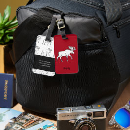 Moose Sketch med röd bakgrund Bagagebricka