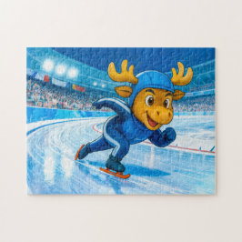 Moose Speed Skating on a Frozen Ice Track Pussel
