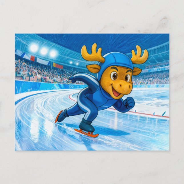 Moose Speed Skating on a Frozen Ice Track Vykort (Framsida)