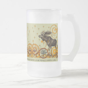 Moose Swirl Stars Måne Peace Joy Ho Ho Stein Frostat Ölglas