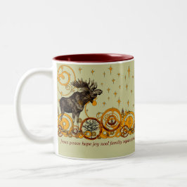 Moose Swirl Stars Måne Peace Joy Ho Ho Stein Kaffemugg