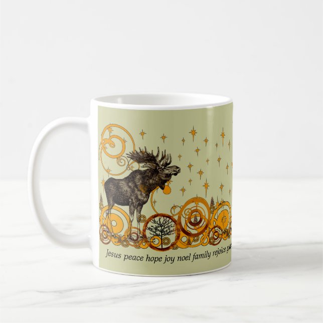 Moose Swirl Stars Måne Peace Joy Ho Ho Stein Kaffemugg (Vänster)