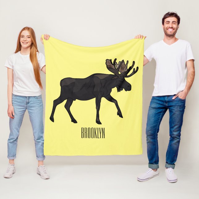 Moose tecknad illustration fleecefilt (På plats)