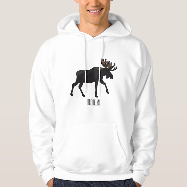 Moose tecknad illustration hoodie (Framsida)