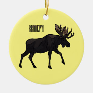 Moose tecknad illustration julgransprydnad keramik