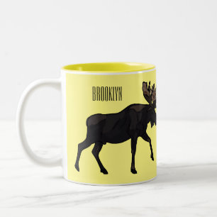 Moose tecknad illustration Två-Tonad mugg