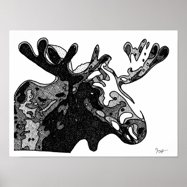 Moose Teckning i Black and White Poster (Framsidan)