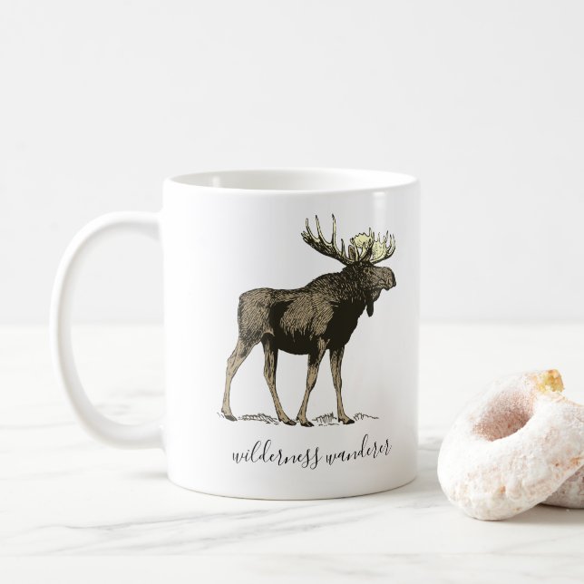Moose Wander in Wilderness White Enamel Camper Kaffemugg (Med munk)