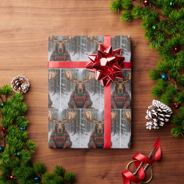 Moose Wearing Ugly Christmas Sweater Presentpapper (Julgåva)