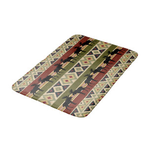 Moose Wildlife Animal Red Grönt Ochre Ikat Rand Badrumsmatta