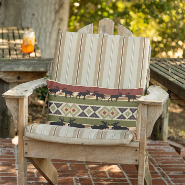 Moose Wildlife Animal Red Grönt Ochre Ikat Rand Lumbarkudde (Stol)