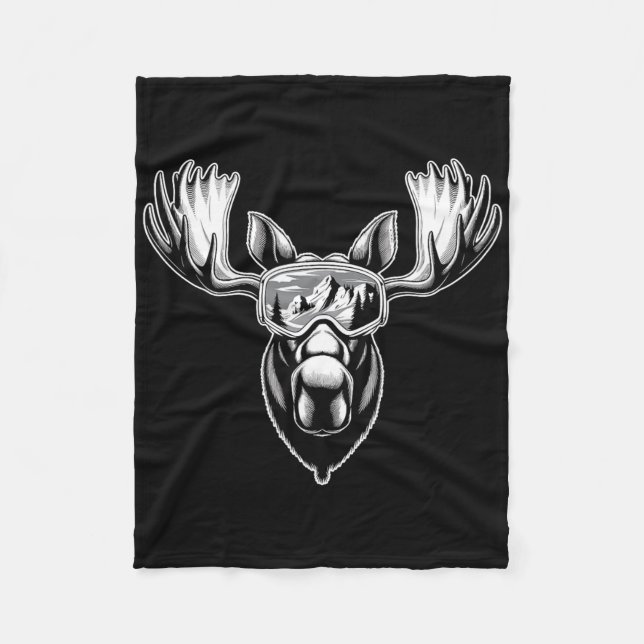 Moose With Ski Goggles Skiing Snowboarding Winter  Fleecefilt (Framsidan)
