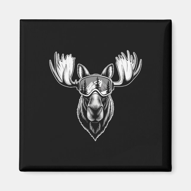 Moose with Ski Goggles Skiing Snowboarding Winter Magnet (Framsidan)