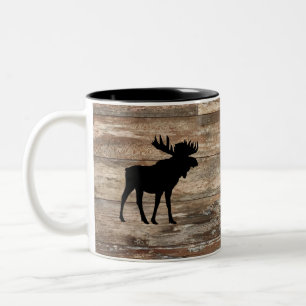 Moose Wood Painting Rustic Stil Två-Tonad Mugg