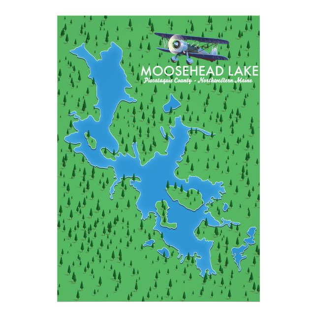 Moosehead Sjö,Piscataquis County karta Photo Print Fototryck (Framsidan)