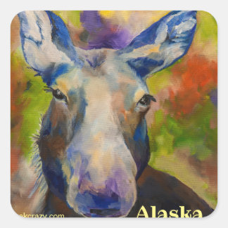 Moosey Moose _ALASKA Fyrkantigt Klistermärke