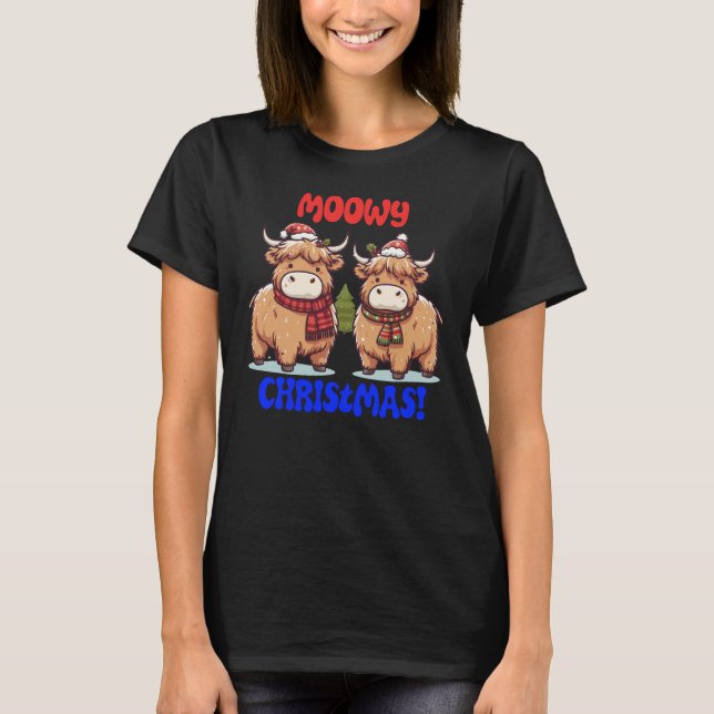 Moowy Jul Highland Cows T Shirt (Framsida)