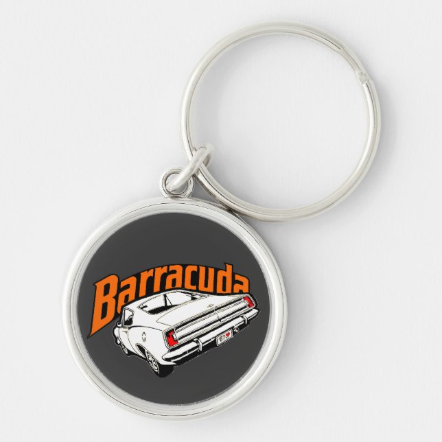 Mopar - Plymouth Barracuda Rund Silverfärgad Nyckelring (Framsidan)