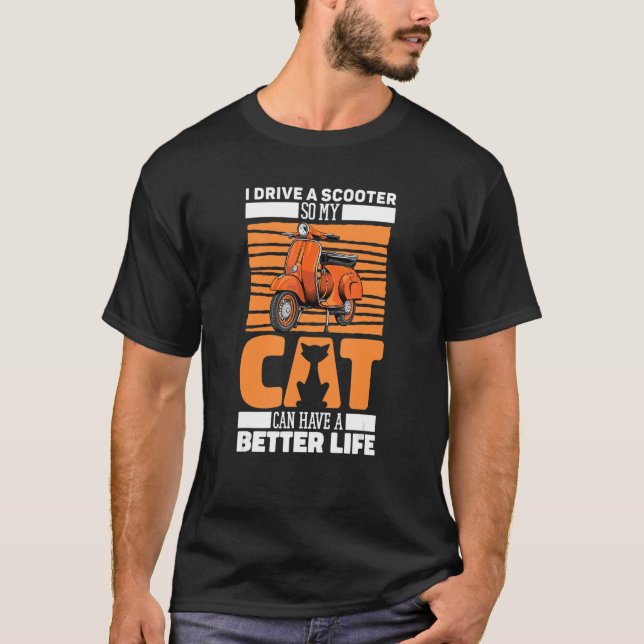 Moped Cat - Motorcycle Scooter Bike T Shirt (Framsida)