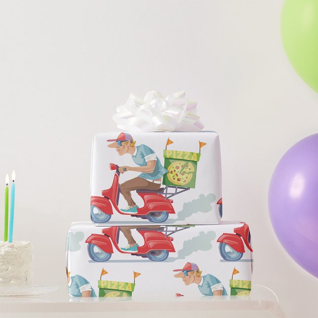 Moped Pizza Delivery Presentpapper (Skapare uppladdad)