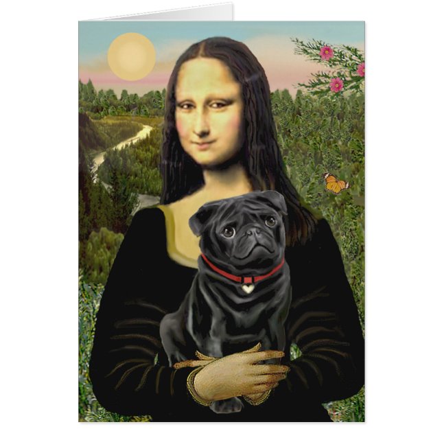 Mops 16 (svart) - Mona Lisa Hälsningskort (Framsidan)