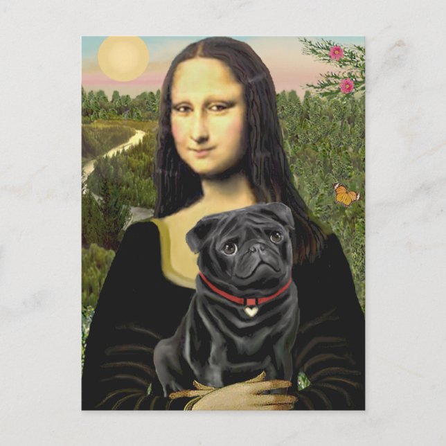Mops 16 (svart) - Mona Lisa Vykort (Framsida)